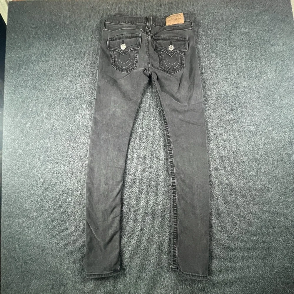 True Religion Skinny‎ Leg Flap Jeans Womens 29x31.5 Gray Denim Cotton Low Rise